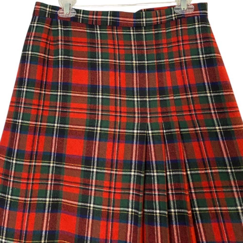 Vintage Hauptfutter Plaid Plated Viscose Midi Skirt Medium Multicolor Academia - Picture 2 of 6